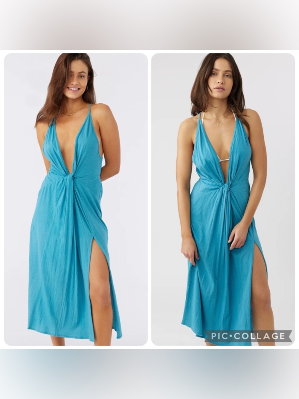 BNWOT O’Neill Teal Plunge Maxi Dress XL 🌊 Swim Cover Up High Slit Resort Vibes